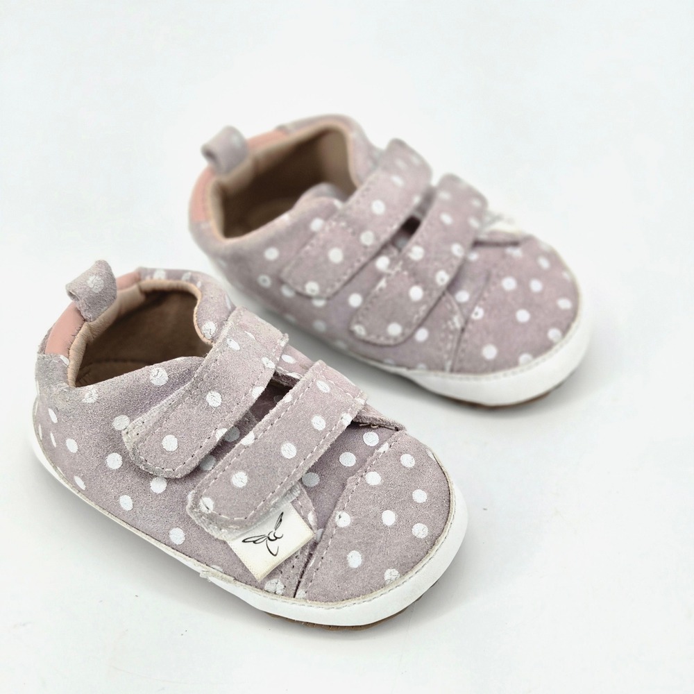 Little Love Bug Kids Grey Suede Polka Dot Barefoot Wide Toe Box Shoes Size 5